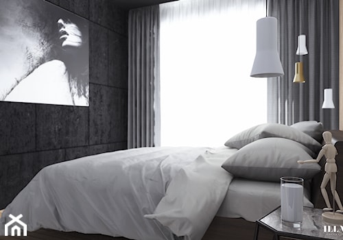 Mieszkanie w czarno - białych tonacjach - Mała czarna sypialnia, styl nowoczesny - zdjęcie od Illa Design