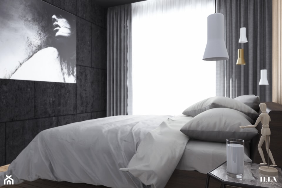 Mieszkanie w czarno - białych tonacjach - Mała czarna sypialnia, styl nowoczesny - zdjęcie od Illa Design - Homebook