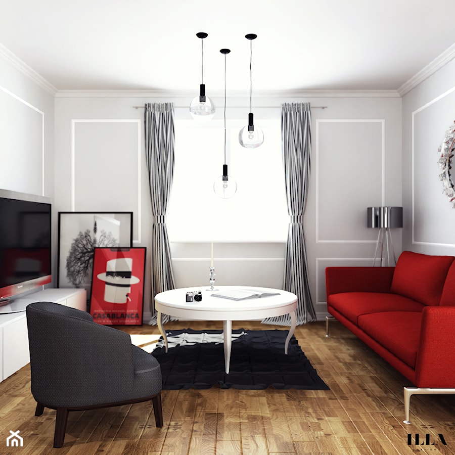 Nowoczesne mieszkanie z duszą artystyczną - Mały szary salon - zdjęcie od Illa Design