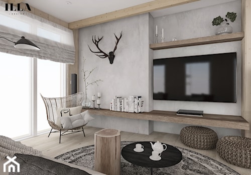 Projekt wnętrz drewnianego domu - Średni szary salon, styl rustykalny - zdjęcie od Illa Design