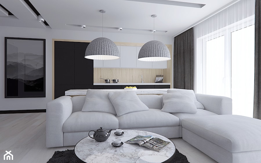 Mieszkanie w stonowanych barwach - Średni biały salon z kuchnią - zdjęcie od Illa Design