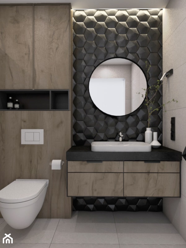 W industrialnym stylu - Mała bez okna z lustrem łazienka, styl industrialny - zdjęcie od Illa Design