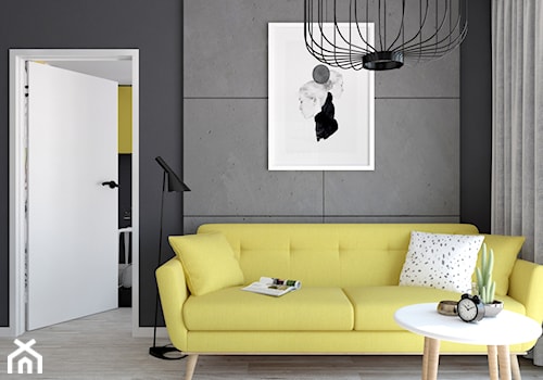 "Betonowe" mieszkanie z kolorowymi dodatkami - Średni szary salon, styl nowoczesny - zdjęcie od Illa Design