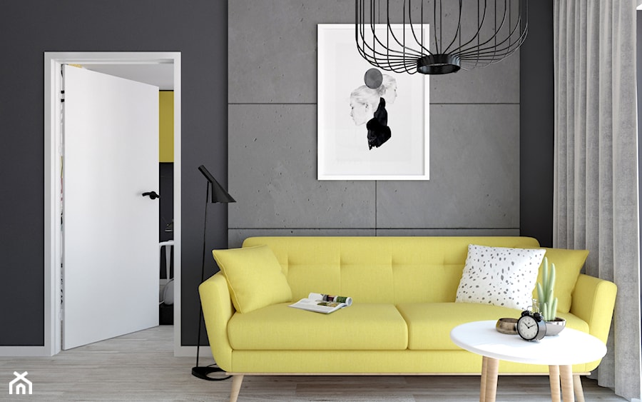 "Betonowe" mieszkanie z kolorowymi dodatkami - Średni szary salon, styl nowoczesny - zdjęcie od Illa Design