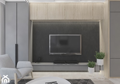 Mieszkanie nowoczesne, beton+drewno - Mały czarny szary salon, styl nowoczesny - zdjęcie od Illa Design