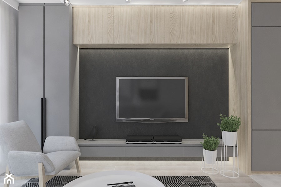 Mieszkanie nowoczesne, beton+drewno - Mały czarny szary salon, styl nowoczesny - zdjęcie od Illa Design