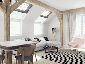 Mieszkanie na poddaszu - Średni biały salon z jadalnią, styl skandynawski - zdjęcie od Illa Design