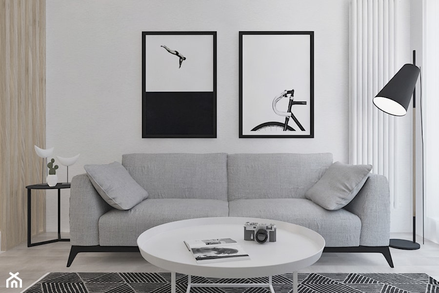 Mieszkanie nowoczesne, beton+drewno - Biały salon, styl nowoczesny - zdjęcie od Illa Design
