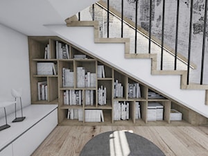 W industrialnym stylu - Średni biały salon z antresolą z bibiloteczką, styl industrialny - zdjęcie od Illa Design