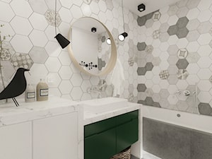 Mieszkanie nowoczesne, beton+drewno - Mała bez okna z punktowym oświetleniem łazienka, styl skandynawski - zdjęcie od Illa Design