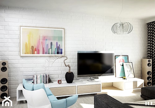 Jasne mieszkanie w optymistycznych barwach - Średni biały salon - zdjęcie od Illa Design