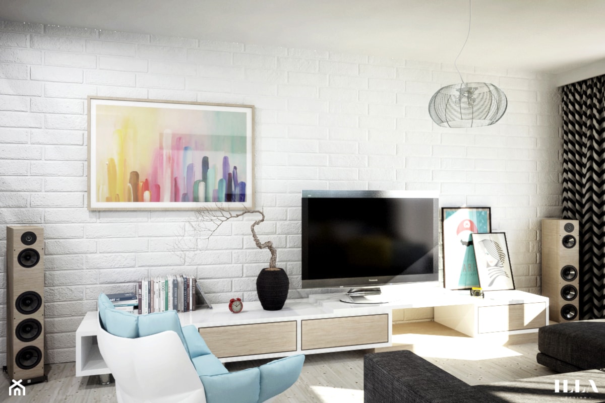 Jasne mieszkanie w optymistycznych barwach - Średni biały salon - zdjęcie od Illa Design - Homebook