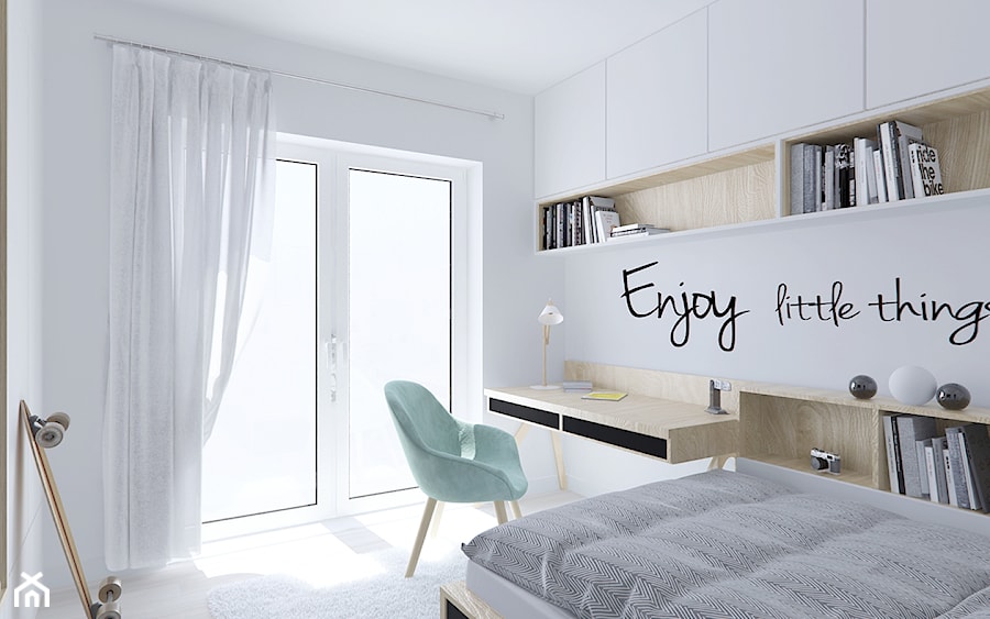 Mieszkanie w stonowanych barwach - Średni biały pokój dziecka dla nastolatka dla chłopca dla dziewczynki - zdjęcie od Illa Design