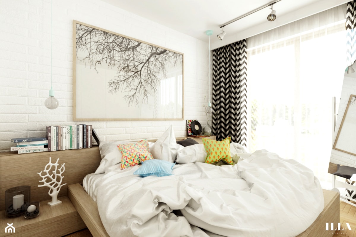 Jasne mieszkanie w optymistycznych barwach - Średnia biała sypialnia - zdjęcie od Illa Design - Homebook