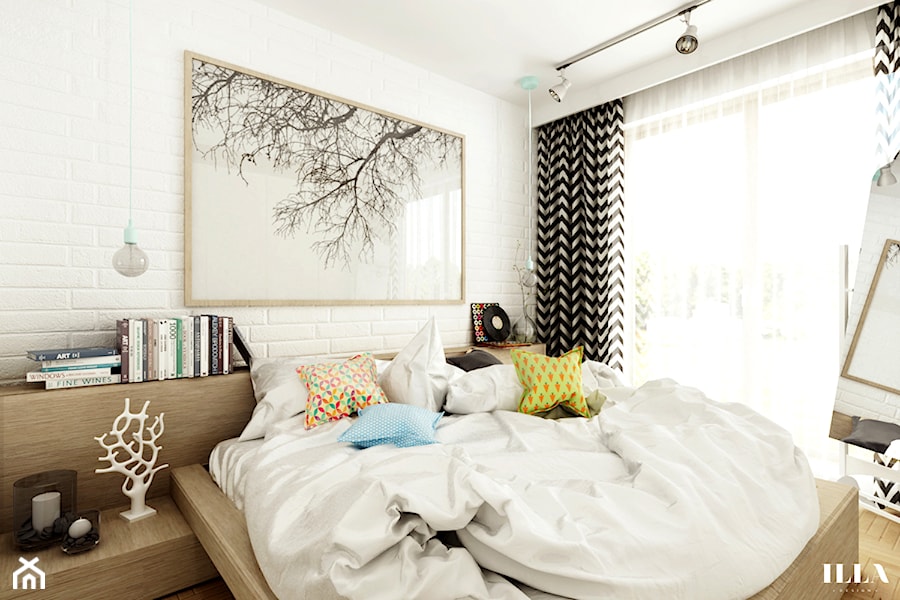 Jasne mieszkanie w optymistycznych barwach - Średnia biała sypialnia - zdjęcie od Illa Design