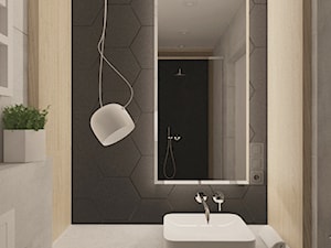 Mieszkanie nowoczesne, beton+drewno - Bez okna z punktowym oświetleniem łazienka, styl skandynawski - zdjęcie od Illa Design