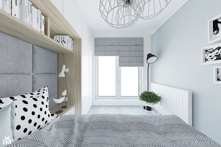 Mieszkanie nowoczesne, beton+drewno - Średnia biała szara sypialnia z balkonem / tarasem, styl nowoczesny - zdjęcie od Illa Design