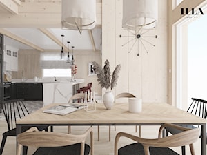 Projekt wnętrz drewnianego domu - Średnia beżowa jadalnia w kuchni, styl rustykalny - zdjęcie od Illa Design