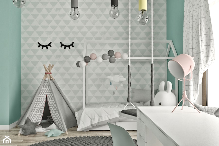 Mieszkanie w skandynawskim stylu - Średni szary zielony pokój dziecka dla dziecka dla nastolatka dla chłopca dla dziewczynki, styl skandynawski - zdjęcie od Illa Design