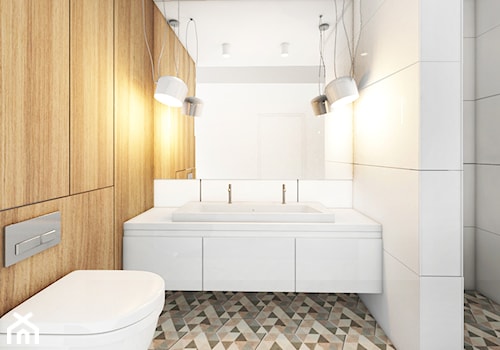 Jodełka Francuska - Średnia z dwoma umywalkami łazienka, styl skandynawski - zdjęcie od Pracownia InSide