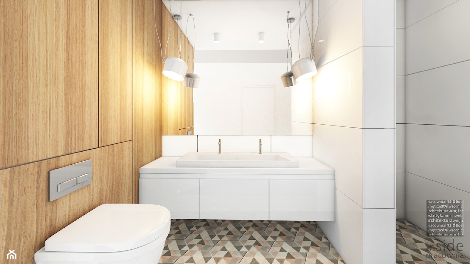 Jodełka Francuska - Średnia z dwoma umywalkami łazienka, styl skandynawski - zdjęcie od Pracownia InSide - Homebook