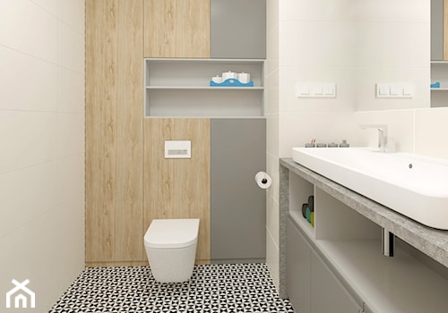 Eleganckie wnętrze - Mała bez okna z dwoma umywalkami łazienka, styl nowoczesny - zdjęcie od Pracownia InSide