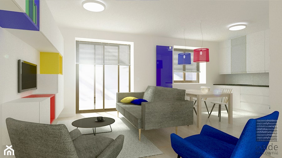 Mondrianowskie kolory - Salon, styl nowoczesny - zdjęcie od Pracownia InSide