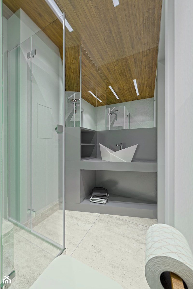 Nowoczesna Boazeria - Mała bez okna z lustrem łazienka, styl nowoczesny - zdjęcie od Pracownia InSide