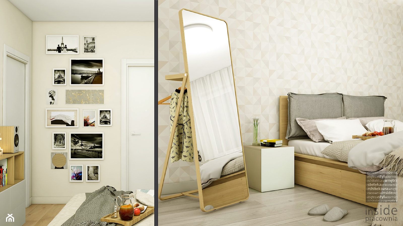 Ciepłe Szarości - Średnia beżowa sypialnia, styl skandynawski - zdjęcie od Pracownia InSide - Homebook