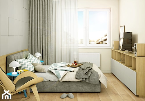 Ciepłe Szarości - Średnia biała szara sypialnia, styl skandynawski - zdjęcie od Pracownia InSide