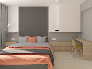 Eleganckie wnętrze - Duża biała szara z biurkiem sypialnia, styl nowoczesny - zdjęcie od Pracownia InSide