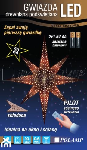 Drewniana gwiazda podświetlana diodami LED - Ekotechnik24.pl - zdjęcie od 4FunDesign