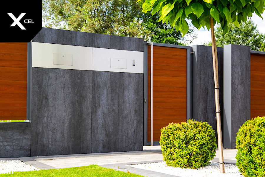 Ogrodzenie z drewnopodobnego aluminium i spieków kwarcowych - zdjęcie od XCEL Ogrodzenia
