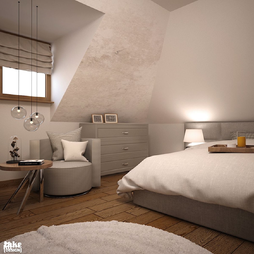 SYPIALNIA NA PODDASZU - Średnia biała sypialnia na poddaszu, styl tradycyjny - zdjęcie od TAKE [DESIGN] - Homebook