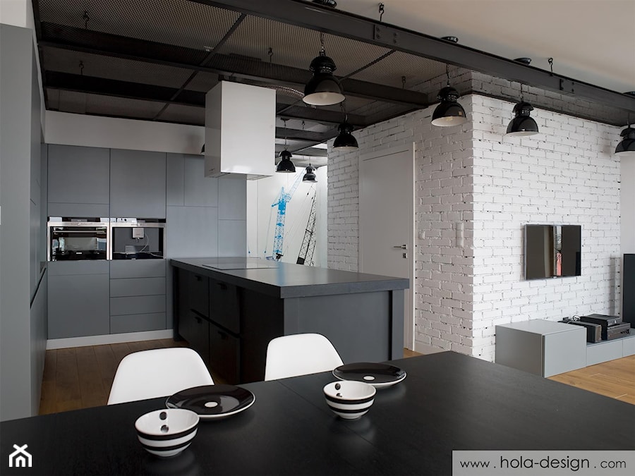 HOLA_16 - Średnia otwarta z salonem biała z zabudowaną lodówką kuchnia w kształcie litery u, styl minimalistyczny - zdjęcie od HOLA DESIGN