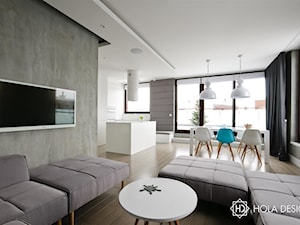 HOLA_23 - Duży biały szary salon z kuchnią z jadalnią, styl nowoczesny - zdjęcie od HOLA DESIGN