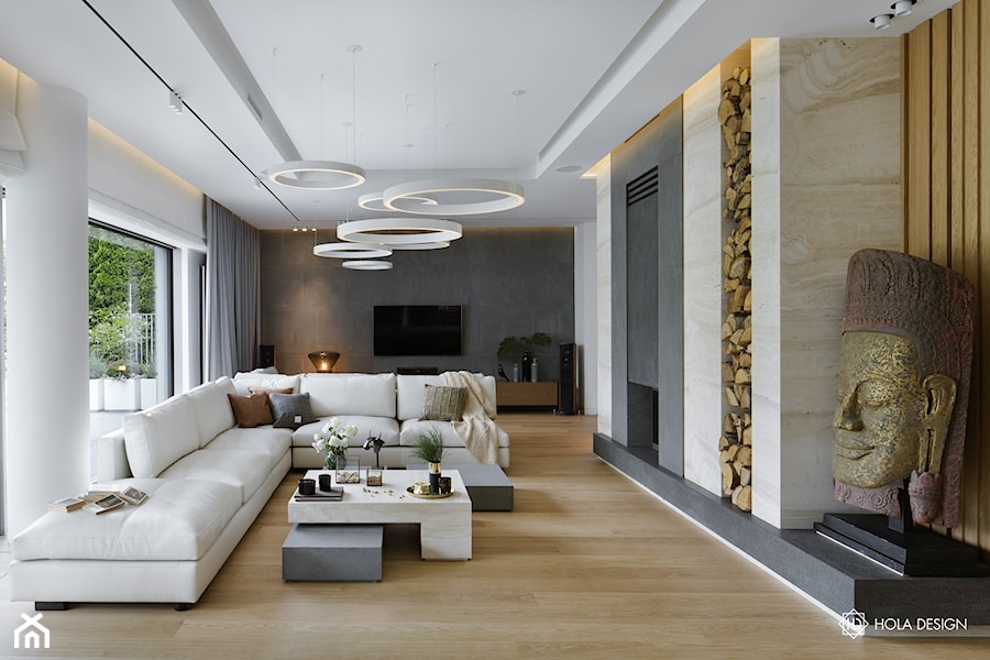 Bliżej świata - Duży biały salon, styl nowoczesny - zdjęcie od HOLA DESIGN