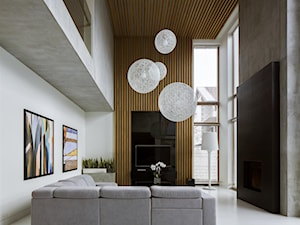 Rodzinna przestrzeń - Średni biały salon z antresolą, styl nowoczesny - zdjęcie od HOLA DESIGN