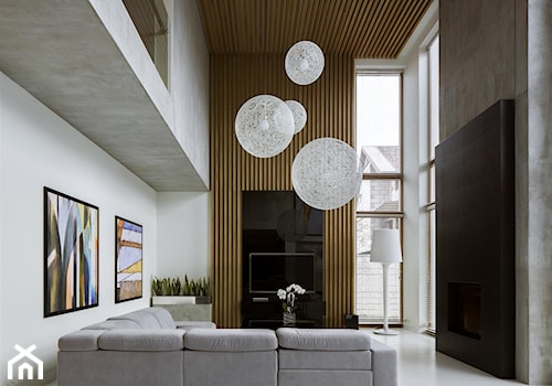 Rodzinna przestrzeń - Średni biały salon z antresolą, styl nowoczesny - zdjęcie od HOLA DESIGN