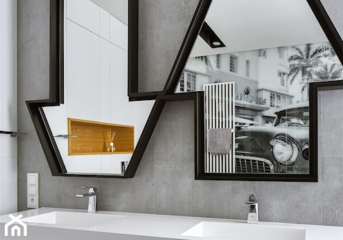 HOLA_25 - Mała bez okna z lustrem z dwoma umywalkami z punktowym oświetleniem łazienka, styl nowoczesny - zdjęcie od HOLA DESIGN