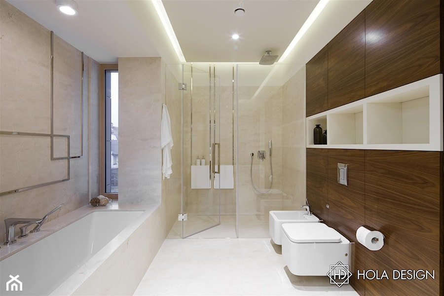 HOLA_28 - Średnia jako pokój kąpielowy z punktowym oświetleniem łazienka z oknem, styl nowoczesny - zdjęcie od HOLA DESIGN