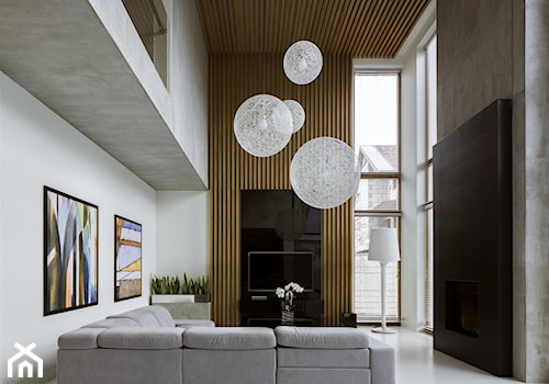 HOLA_25 - Średni biały szary salon z tarasem / balkonem, styl nowoczesny - zdjęcie od HOLA DESIGN