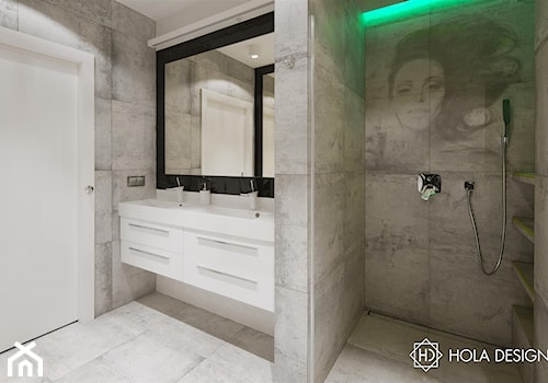 HOLA_22 - Średnia bez okna z dwoma umywalkami z punktowym oświetleniem łazienka, styl minimalistyczny - zdjęcie od HOLA DESIGN