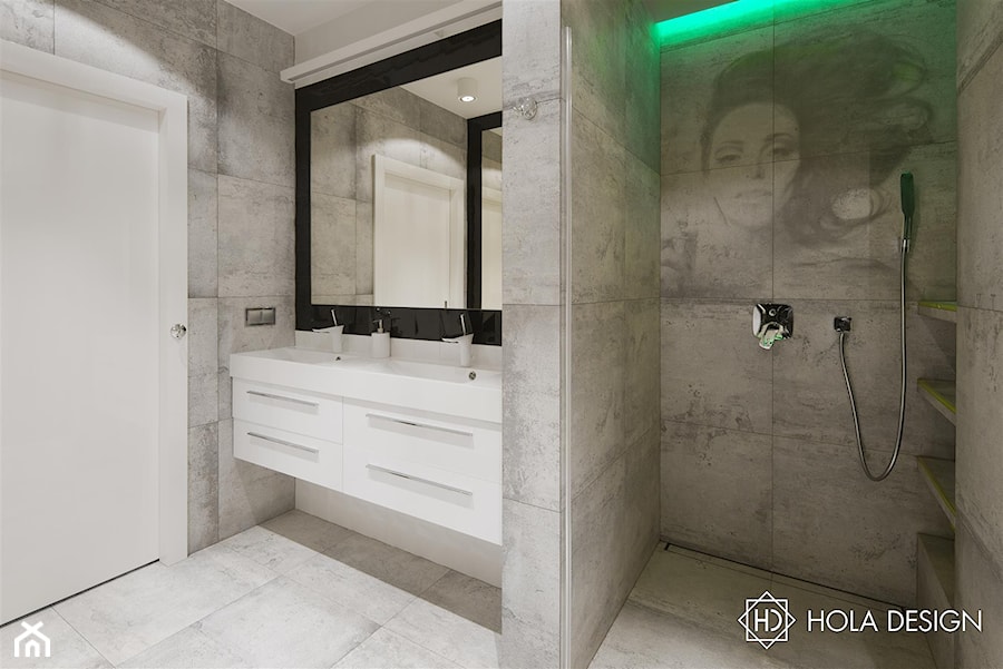 HOLA_22 - Średnia bez okna z dwoma umywalkami z punktowym oświetleniem łazienka, styl minimalistyczny - zdjęcie od HOLA DESIGN