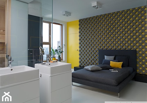 HOLA_16 - Duża żółta sypialnia z łazienką, styl nowoczesny - zdjęcie od HOLA DESIGN