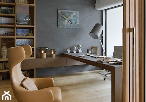 Bliżej świata - Średnie w osobnym pomieszczeniu z zabudowanym biurkiem czarne biuro, styl nowoczesny - zdjęcie od HOLA DESIGN