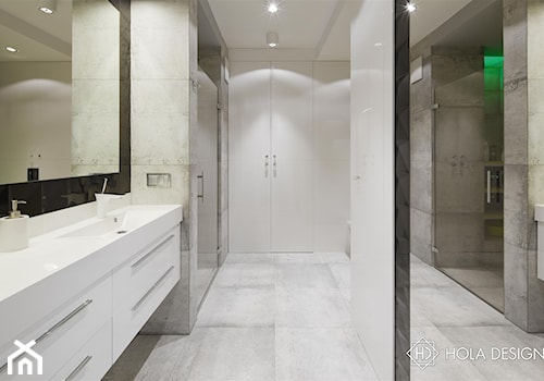 HOLA_22 - Średnia bez okna z lustrem z dwoma umywalkami z punktowym oświetleniem łazienka, styl minimalistyczny - zdjęcie od HOLA DESIGN