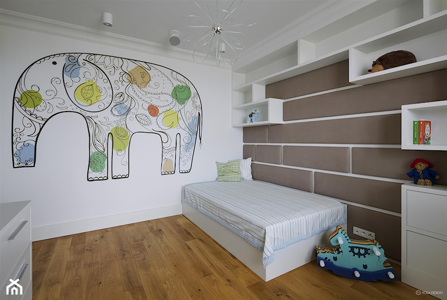 Penthouse rodzinny - Średni biały szary pokój dziecka dla dziecka dla nastolatka dla chłopca dla dziewczynki, styl nowoczesny - zdjęcie od HOLA DESIGN