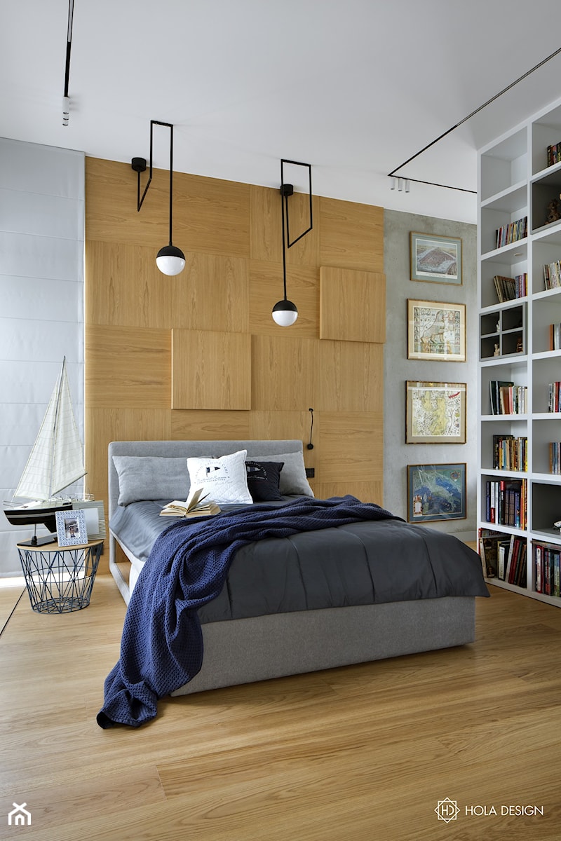 Bliżej świata - Średnia biała brązowa szara sypialnia, styl nowoczesny - zdjęcie od HOLA DESIGN