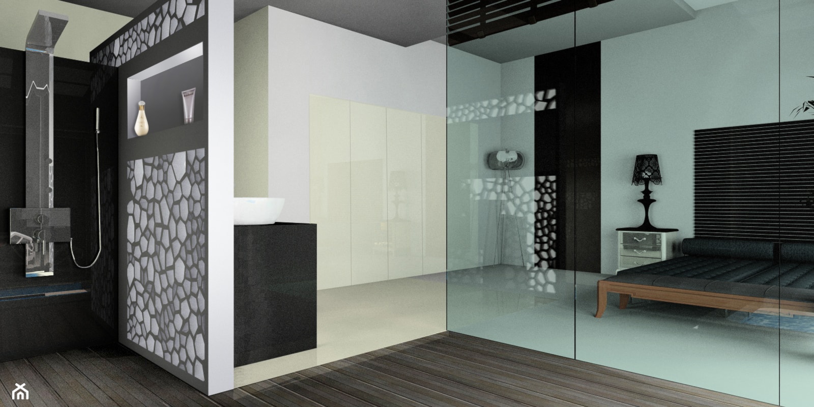 sypialnia z otwartą łazienką z jacuzzi - Sypialnia, styl nowoczesny - zdjęcie od BB Projekt - Homebook